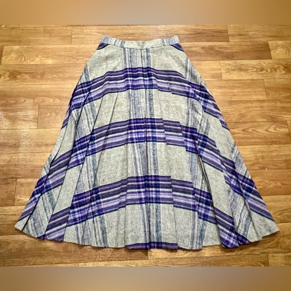 Vintage 70s West Coast Connections Women’s Wool Plaid Gray Purple Skirt